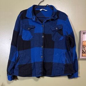 Woolrich Blue and Black Plaid Button-Up Shacket Shirt size XL